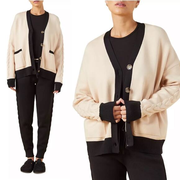 Monrow Colorblocked V-Neck Cardigan - Picture 1 of 8